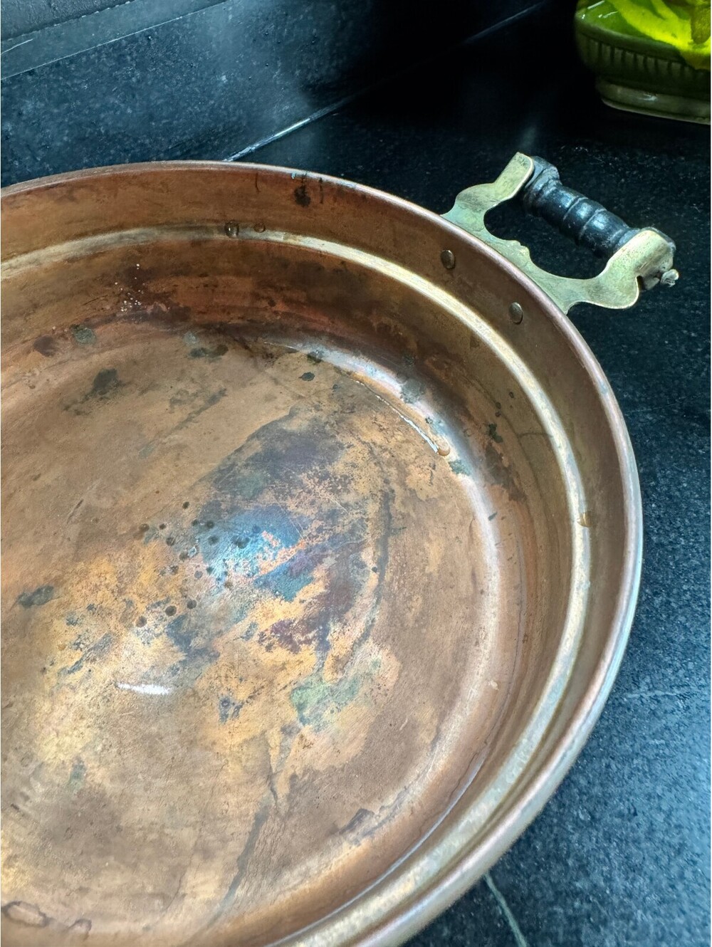 Vintage Copper Serving Pan with Brass & Wood Handles